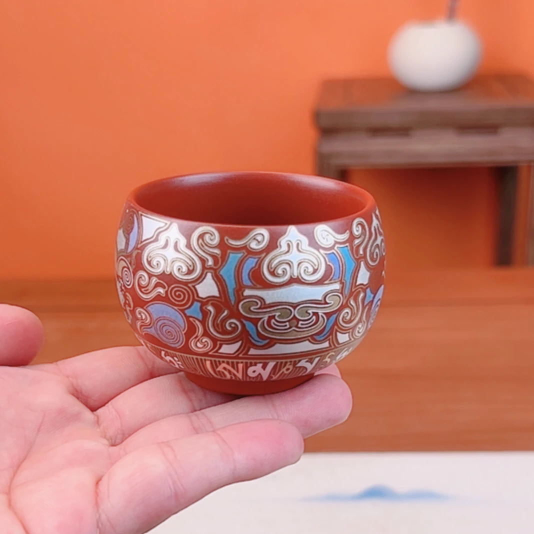 润茗茶具/敦煌金银错家用中式大红袍紫砂功夫茶具主人杯