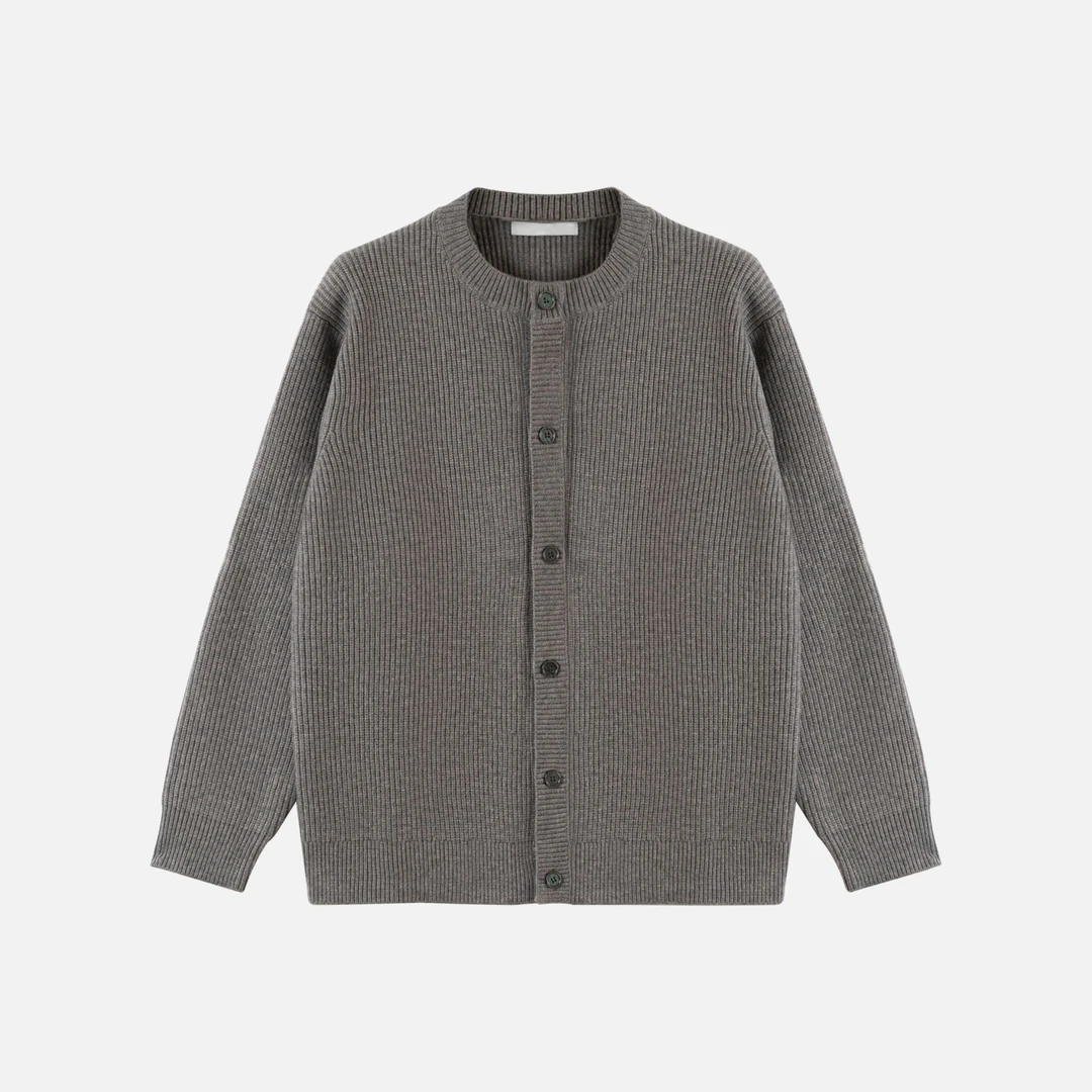 FCC秋季贝壳扣简约韩式开衫纯色针织外套百搭毛衣宽松慵懒风上衣