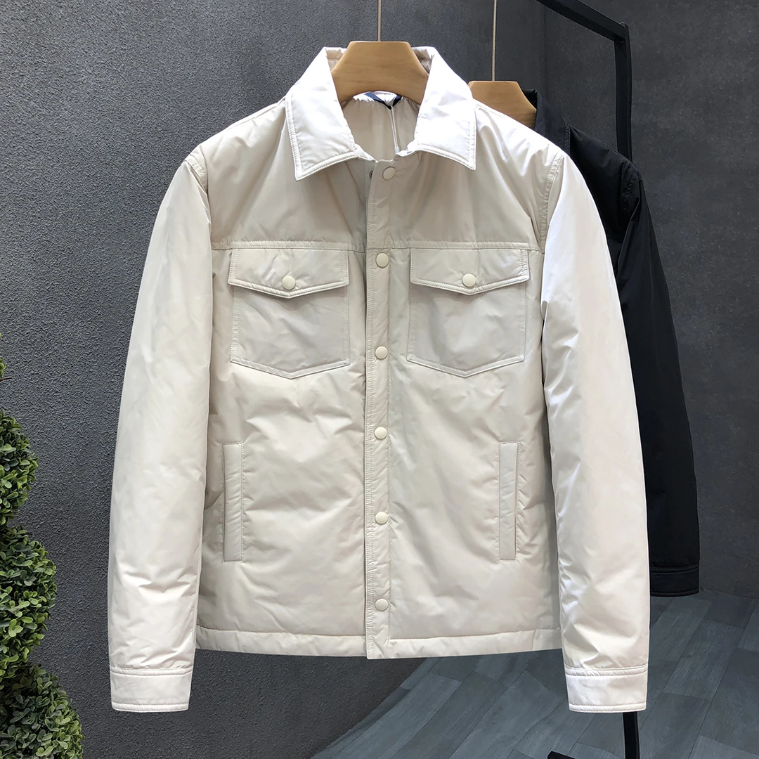 郎的轻熟风衬衫领羽绒服男潮牌薄款保暖外套2024冬季新款翻领上衣