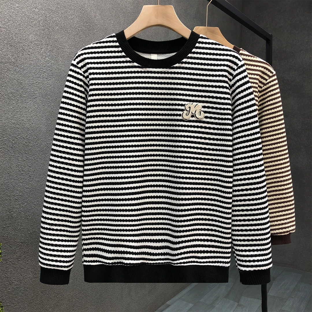 郎的痞帅条纹卫衣男款潮牌圆领休闲上衣2024春秋季新款内搭打底衫