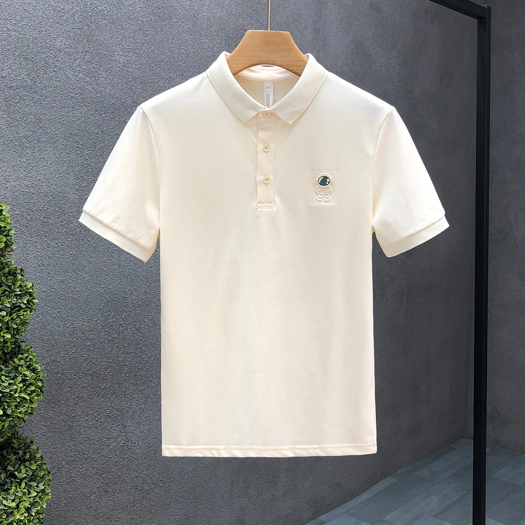 2024夏季新款男士高端痞帅半袖流行杏色polo衫男短袖潮牌翻领t恤
