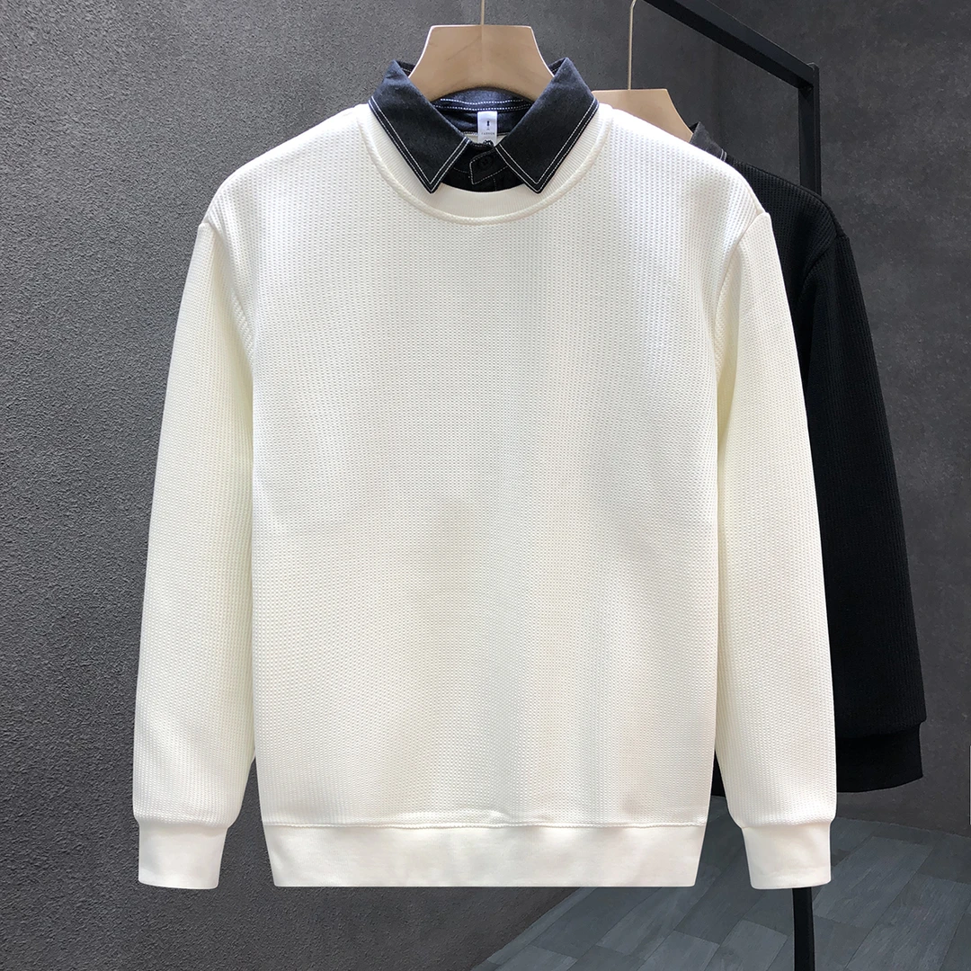 郎的轻商务假两件加绒卫衣男潮牌衬衫领打底衫2024秋冬季新款上衣