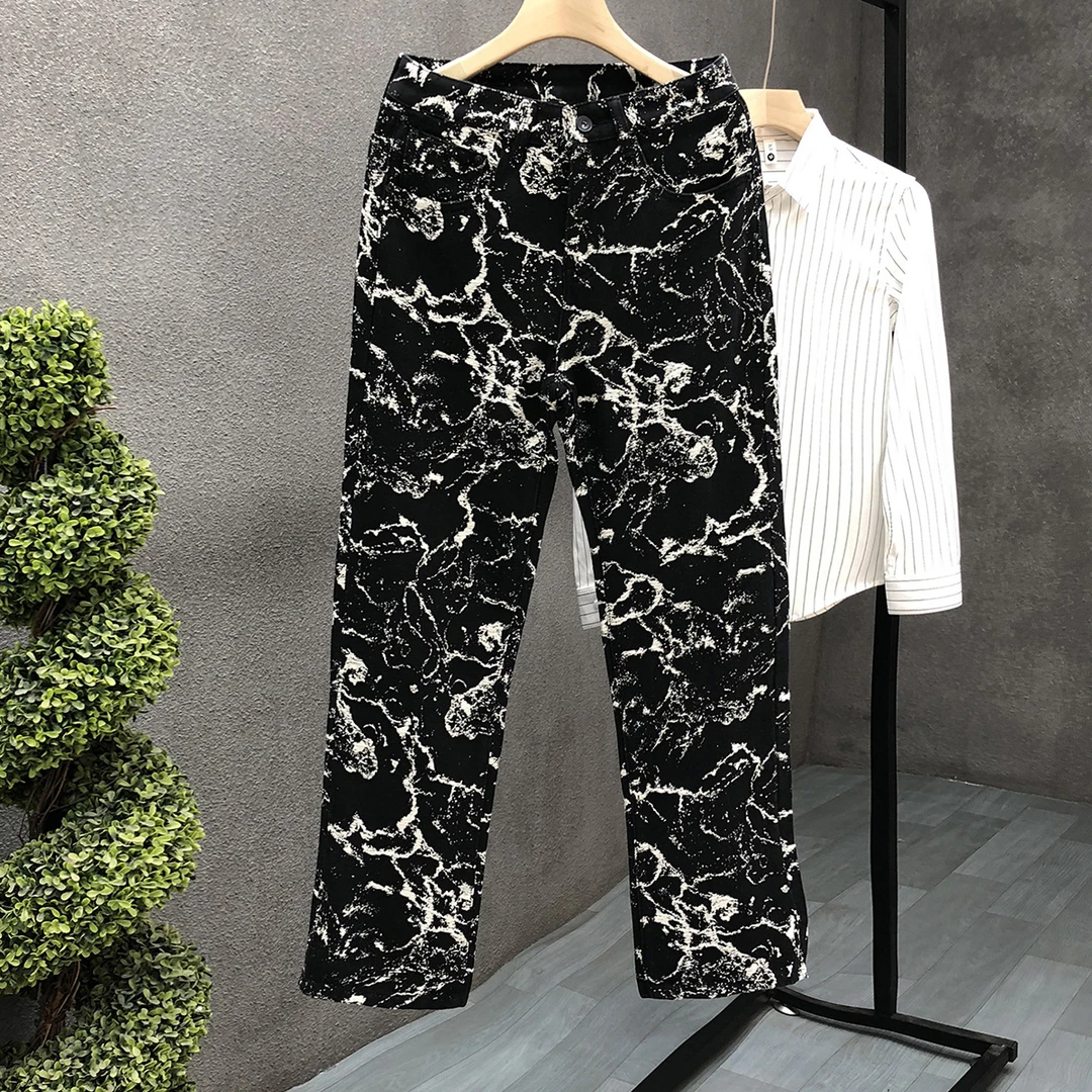 郎的网红夜店风花牛仔裤男宽松直筒裤2024年秋季新款男士微喇裤子