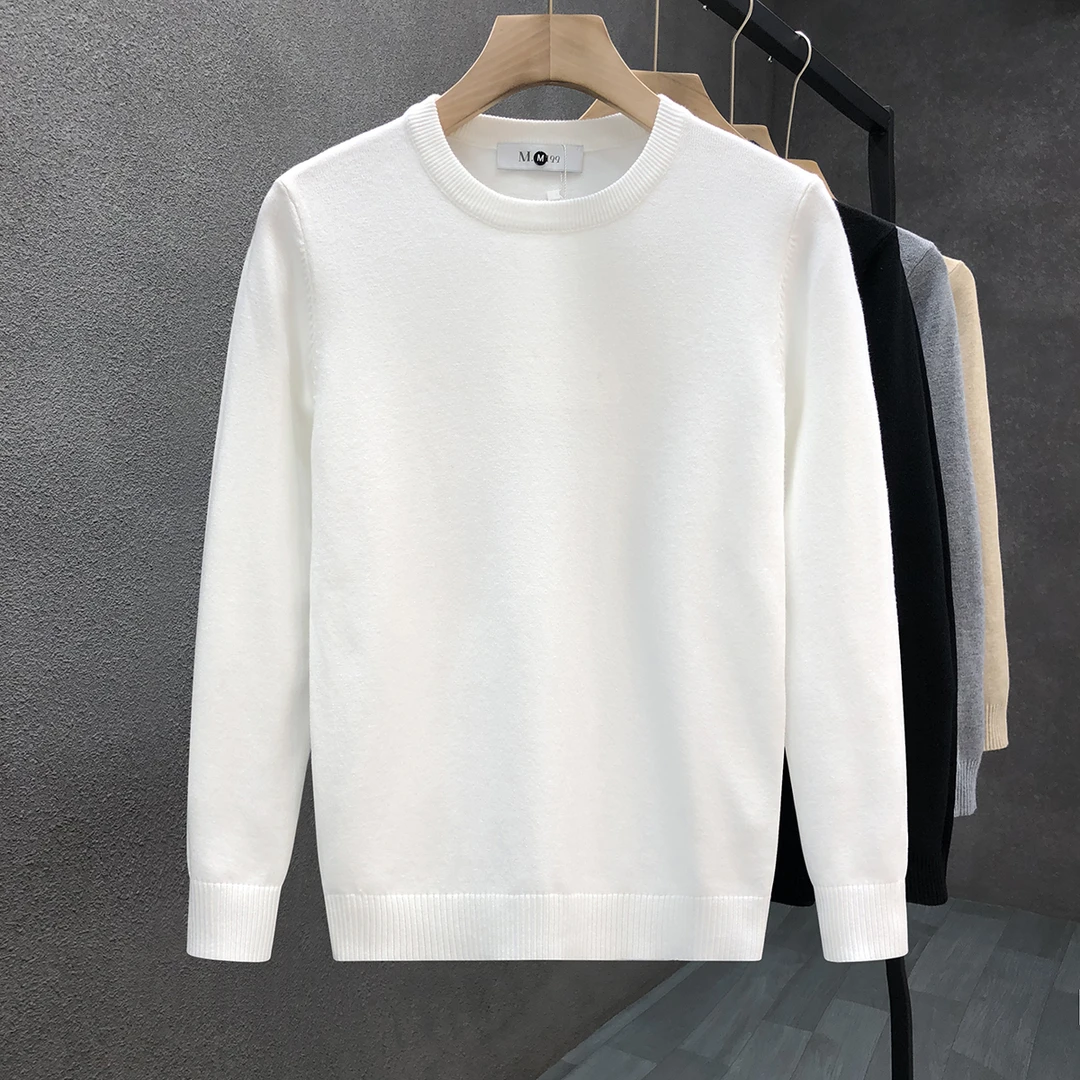 郎的简约净版无标白色圆领毛衣男内搭针织衫2024秋冬季新款打底衫