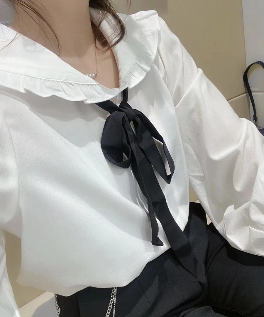 甜美款衬衫系带雪纺