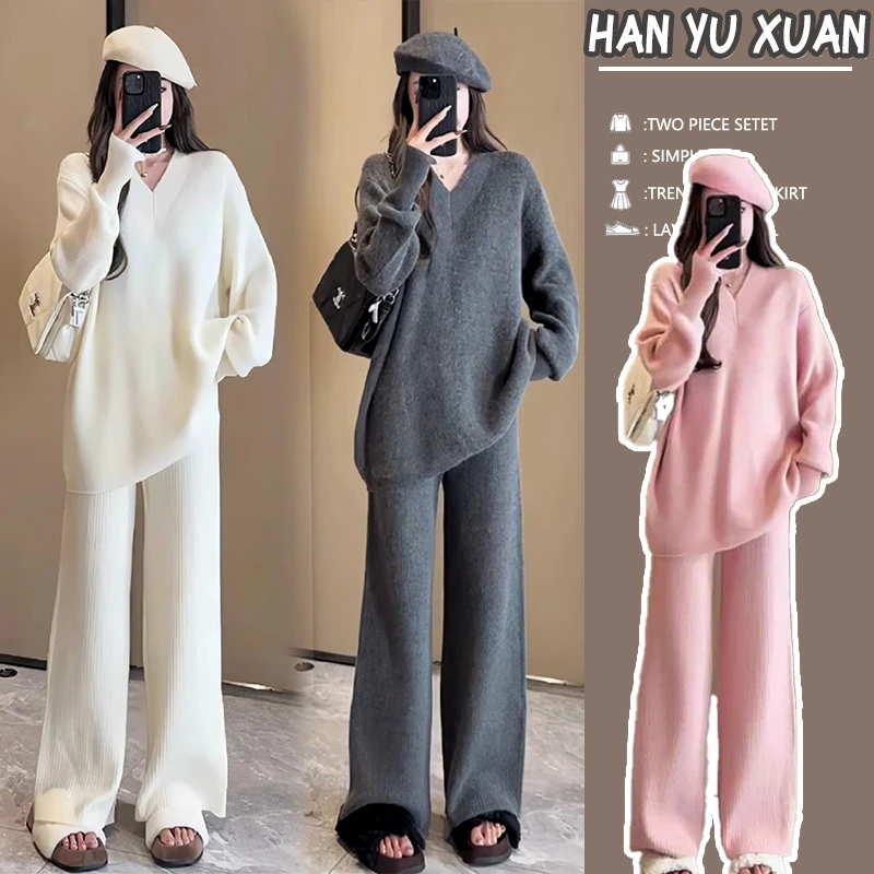孕妇套装秋冬新款慵懒风针织毛衣时尚毛衣+阔腿裤宽松显瘦两件套