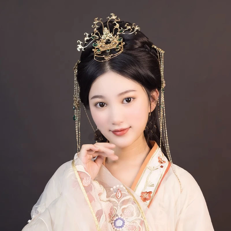 铁合金亚克力发饰 汉服头饰发冠发钗套装古风叶夕雾同款步摇女仙