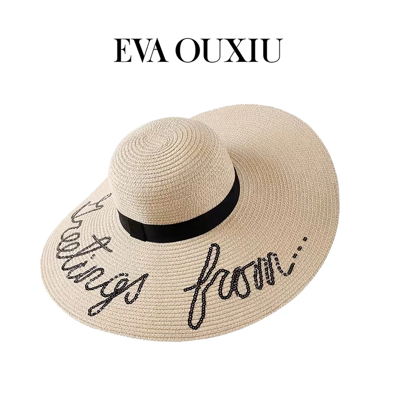 EVA OUXIU/伊华欧秀夏季时尚百搭休闲户外女士编织帽子 42WMZ4842