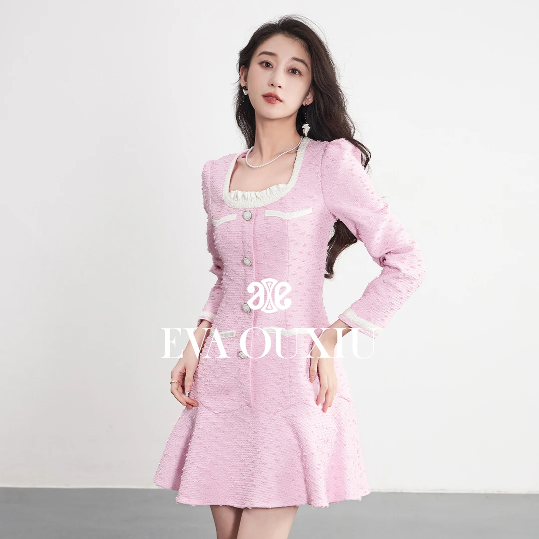 EVA OUXIU/伊华欧秀秋冬时尚气质显瘦小香风女装连衣裙45WAQ5603