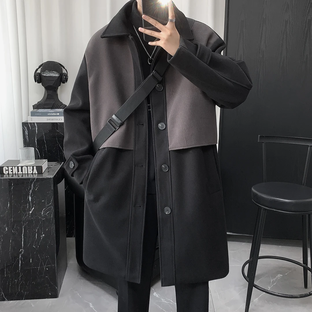 2025新款男士中长款毛呢大衣男款冬季英伦风痞帅高级感风衣外套男