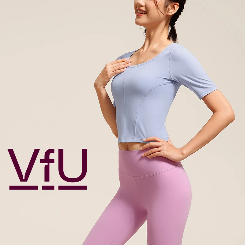 VFU修身显瘦紧身瑜伽服女上衣短袖运动健身服训练服短款T恤45053