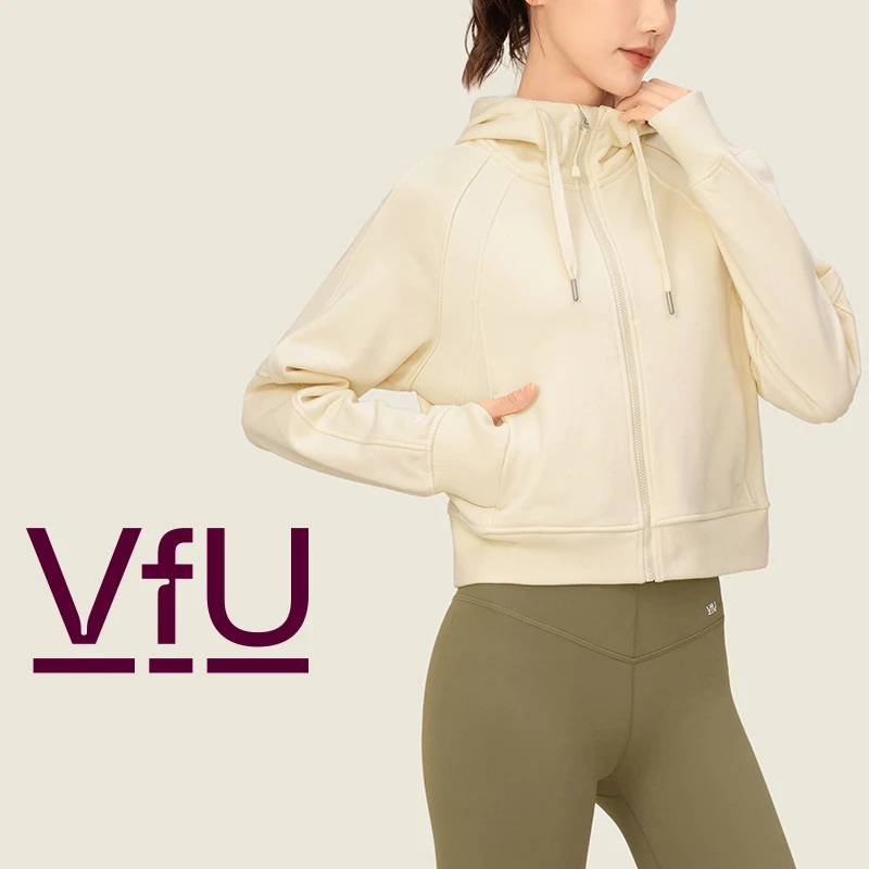 VFU秋冬运动健身外套女长袖跑步上衣保暖休闲连帽开衫瑜伽服55010