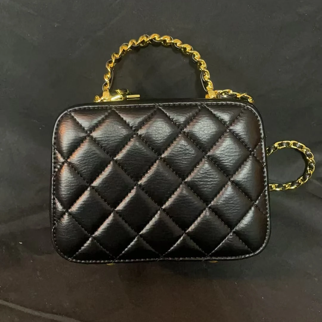 LQ-WITH-QUEEN真皮女包金卷小盒子黑色