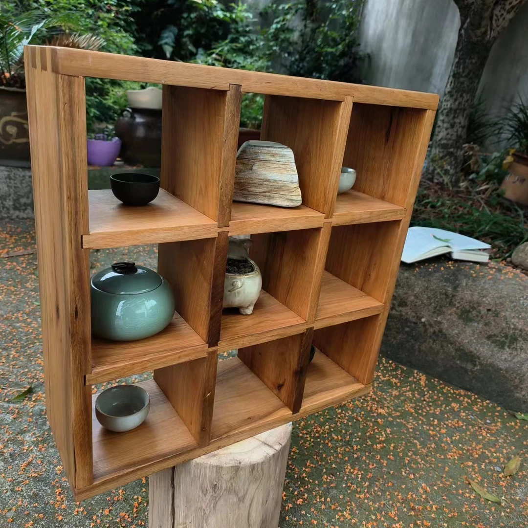 百年老料九宫格博古架 茶杯摆件收纳置物架展示架 禅意空间多宝格