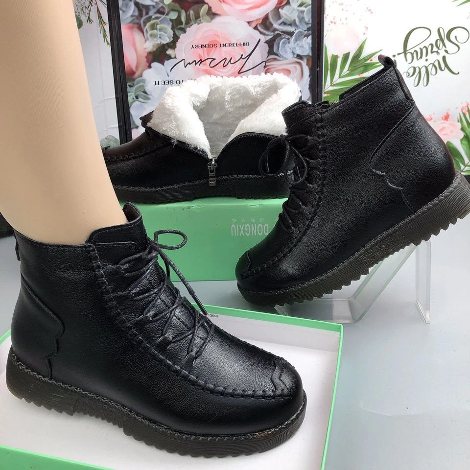 2024秋冬新款时尚高筒棉鞋女加绒妈妈中老年短靴老人加厚保暖防滑