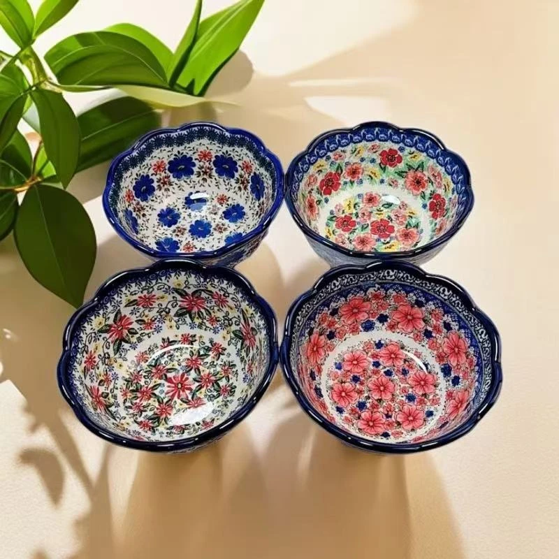 波兰釉下彩四色家用耐高温米饭碗