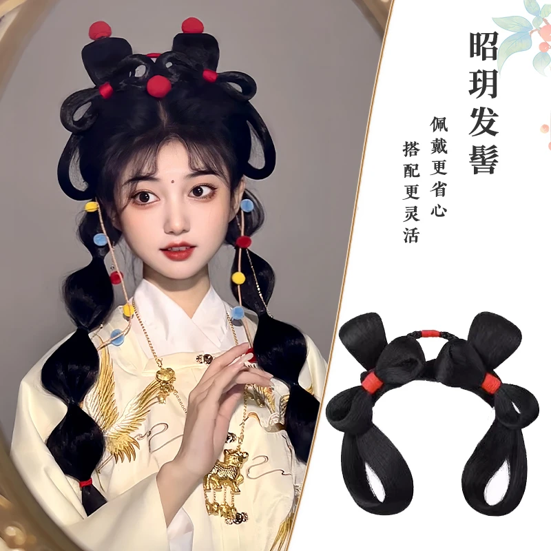 HAIR/春秋汉服假发一体式昭玥发髻唐风发型发包软牛角蝴蝶结发髻