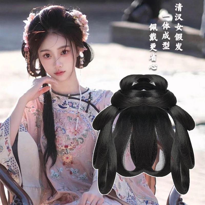 HAIR/春秋清汉女假发古风一体晚清格格发髻簪花头饰盘发辫子发包