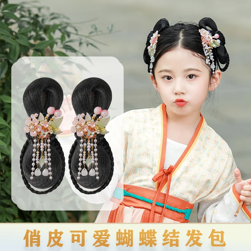 HAIR/春秋汉服假发儿童发包蝴蝶结发髻鸭嘴夹好固定女童发髻