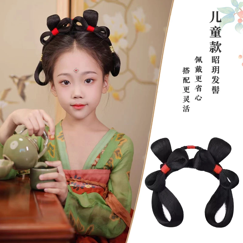 HAIR/春秋汉服假发儿童一体式懒人发髻唐风敦煌蝴蝶结发包