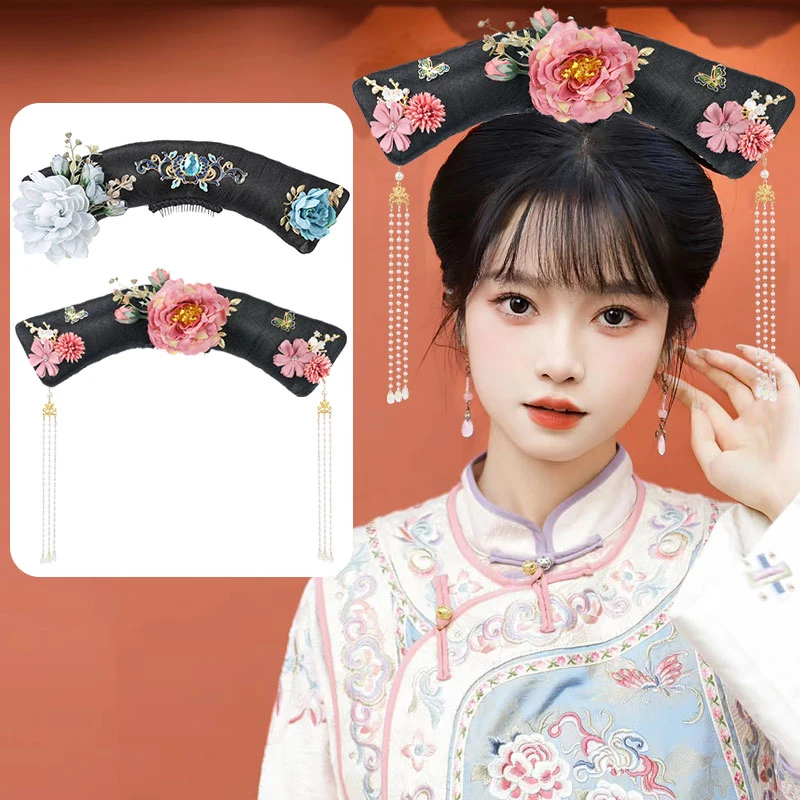 汉服假发清朝格格造型旗头宫廷皇后贵妃发髻古风写真演出发包
