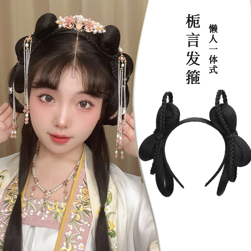 HAIR/春秋汉服假发一体式懒人发箍可爱精灵猫耳朵假发蝴蝶结发髻