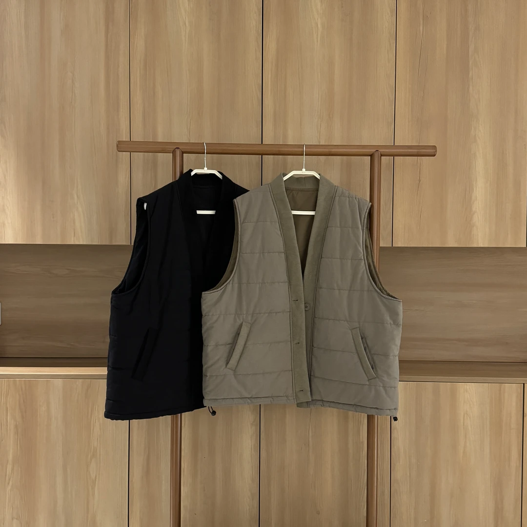 马甲女秋冬2024新款欧韩货阔版坎肩拼接v领无袖棉衣中长款马夹ins