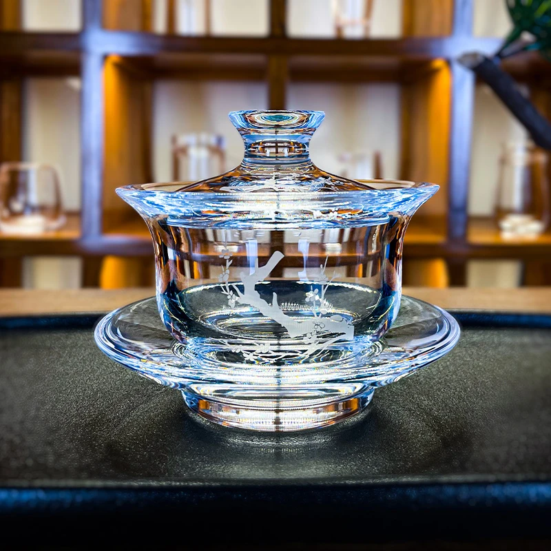 安享生活原矿水晶三才盖碗高端茶具泡茶碗送礼家用茶具耐热中式