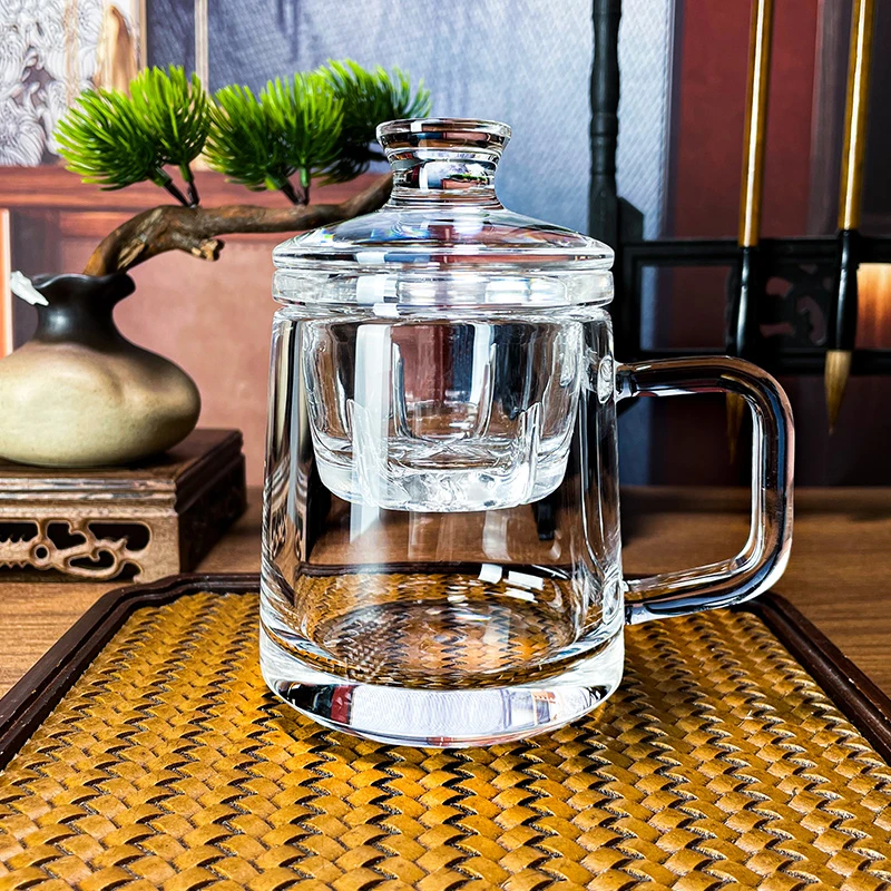 安享生活原矿水晶杯带把手办公杯男士高档茶具泡茶水杯子送礼佳品