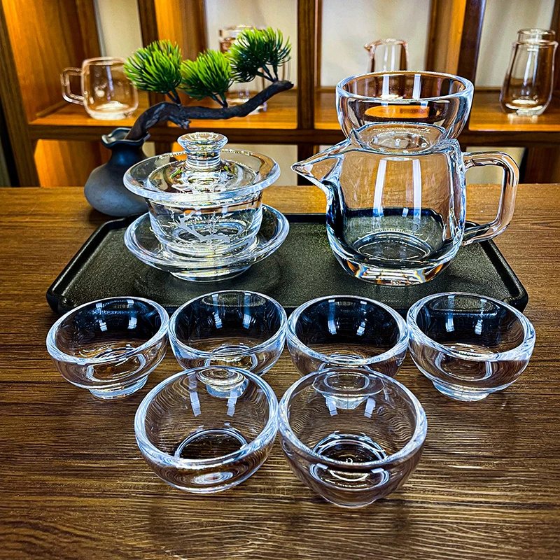 安享生活原矿水晶茶具套装耐热公道杯茶壶盖碗品茗杯泡茶水杯子