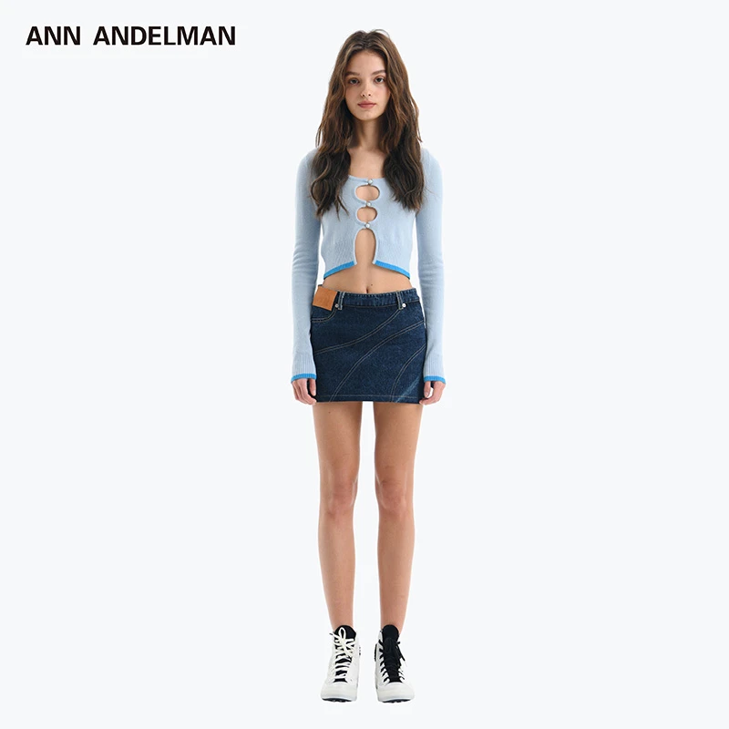 ANN ANDELMAN牛仔拼接短裙修身百搭潮流秋季休闲牛仔短裙长袖秋季