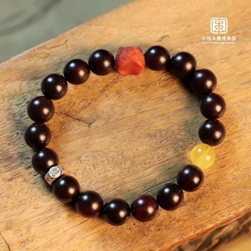 【中国木雕博物馆】老料1.0虎头玛瑙蜜蜡小叶紫檀手串