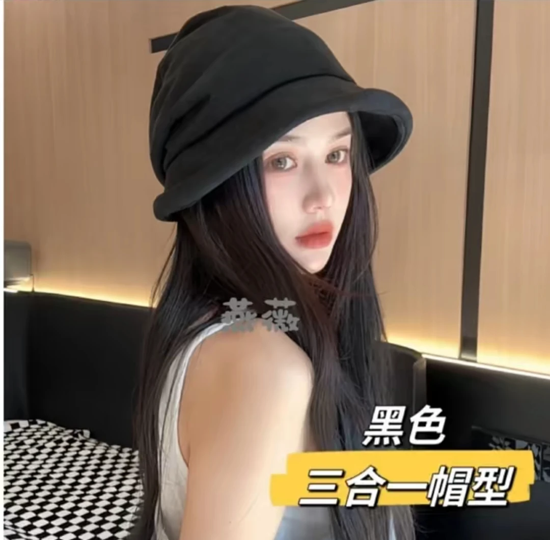 三帽合一韩版褶皱渔夫帽女休闲显脸小堆堆帽百搭八角帽子