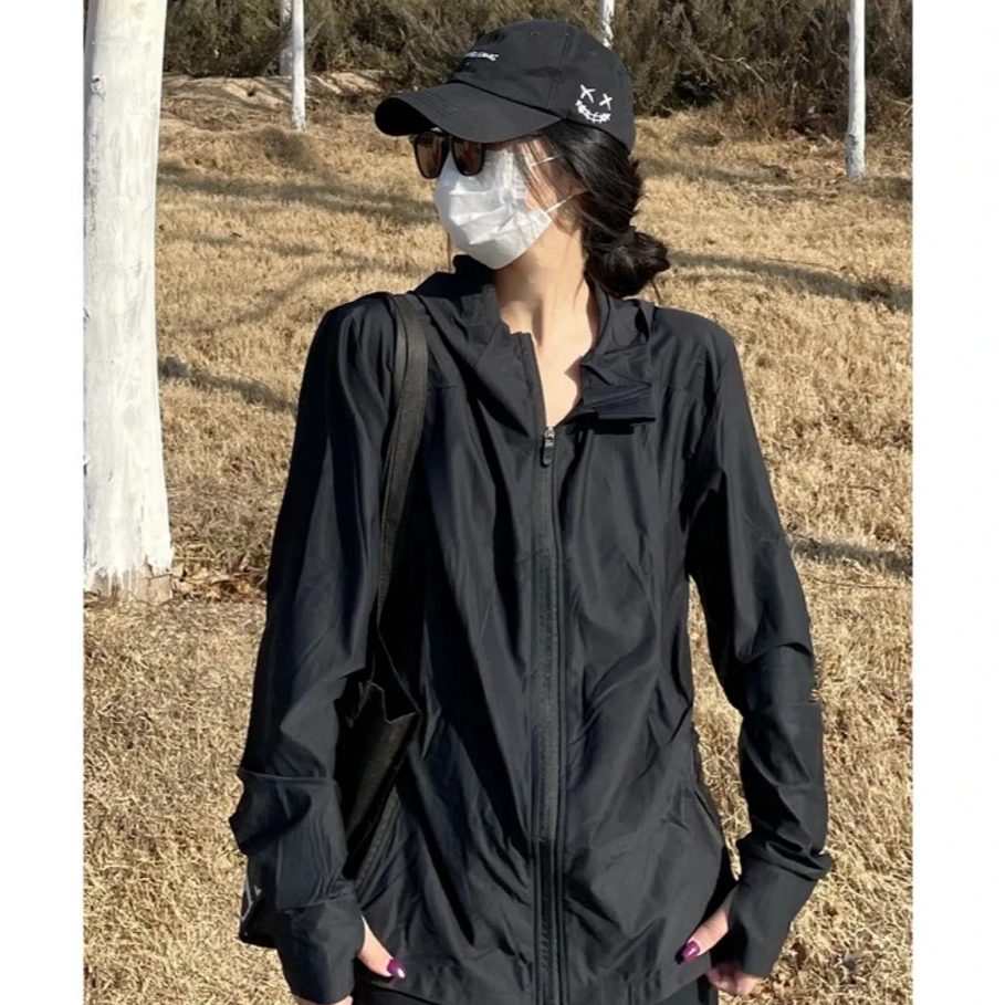 冰丝防晒衣女款2023夏新款薄款透气凉感宽松中长款连帽防晒服外套