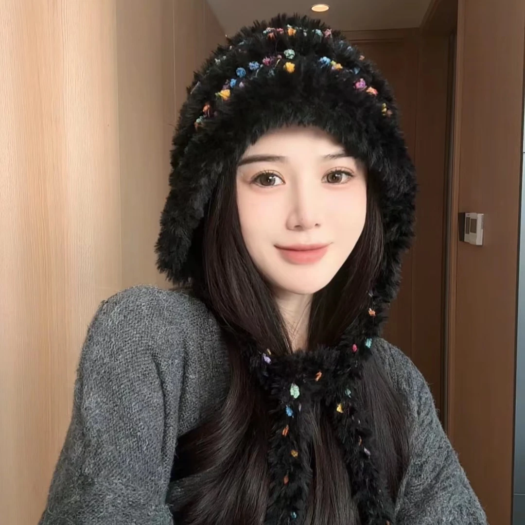 秋冬毛绒针织护耳保暖帽网红满天星编织帽子百搭雷锋帽