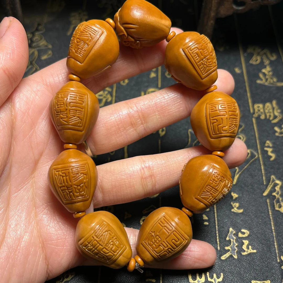 八骏图手串手链橄榄核念珠雕刻文玩工艺品核雕