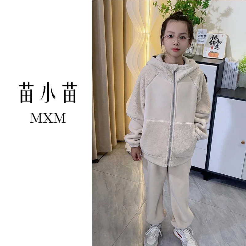 熊猫绒冬季连帽儿童睡衣套装加厚加绒可外穿家居服小中大童两件套