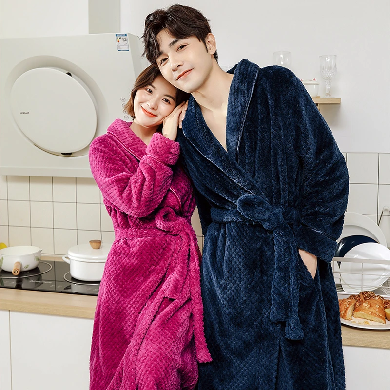 2025新款秋冬情侣法兰绒睡袍女加厚保暖珊瑚绒睡衣男浴袍家居服