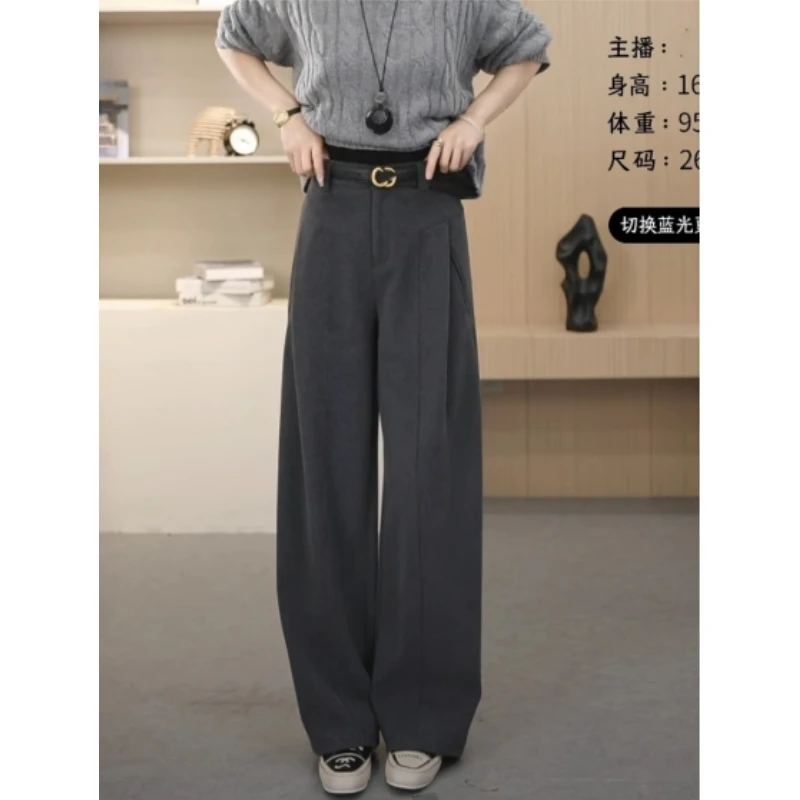 欧货轻奢毛呢阔腿裤女秋冬加厚褶皱设计感显瘦休闲百搭垂感直筒裤