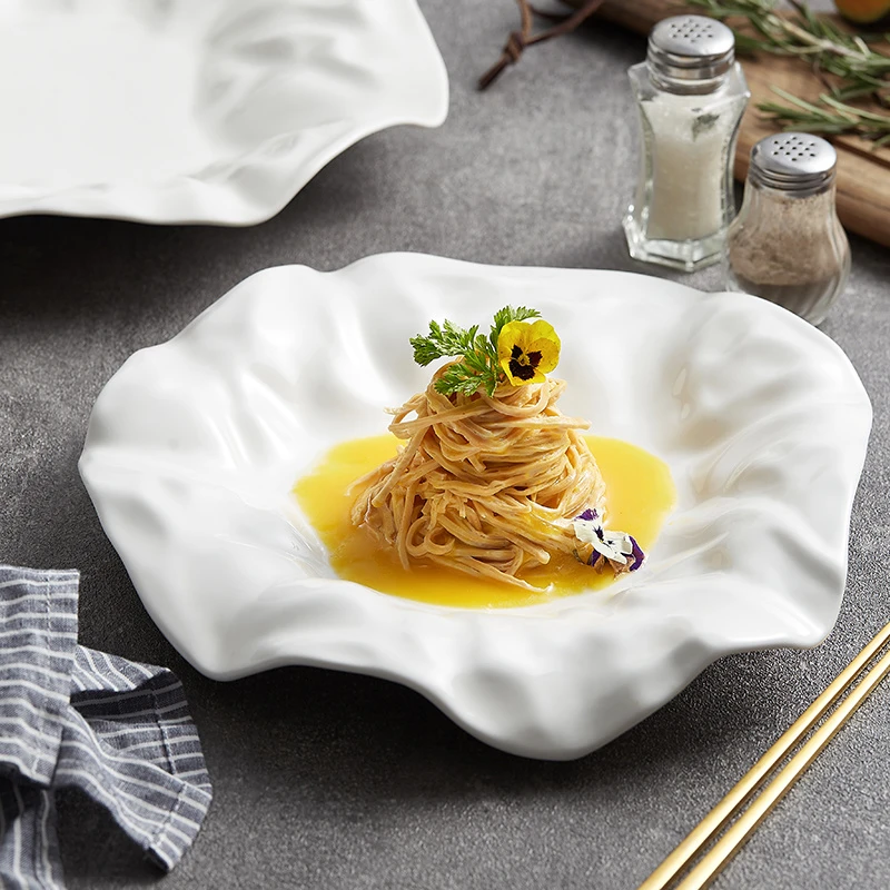 滋本汇陶瓷早餐菜盘家用甜品褶皱圆浅盘下午茶餐具意面盘网盘碟子