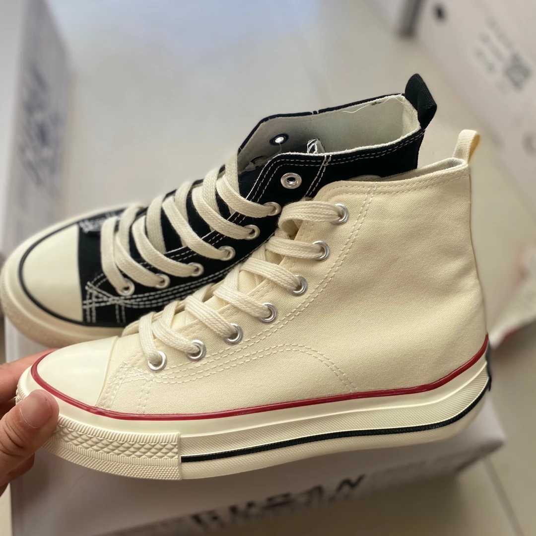 女士百搭高帮帆布鞋白色经典女鞋高帮鞋小白鞋学院厚底女款潮流