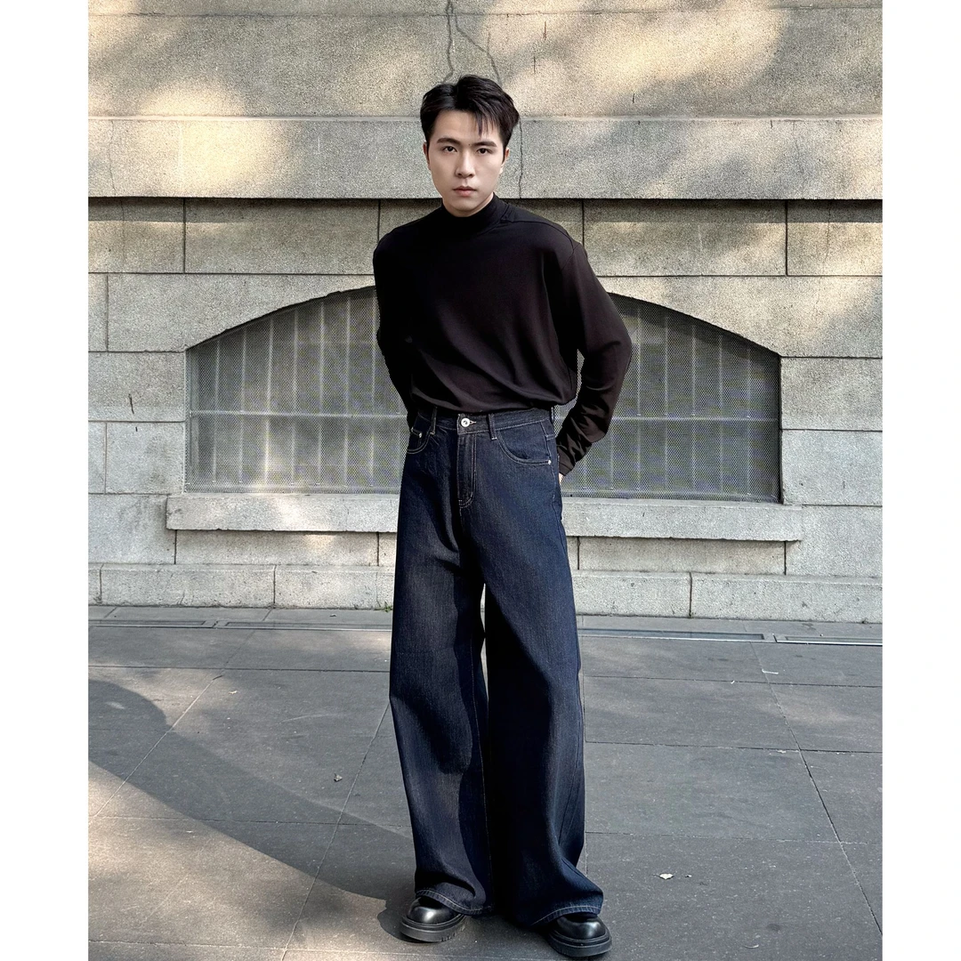 秋冬季韩版加厚男款直筒阔腿宽松复古水洗原色百搭休闲牛仔裤子