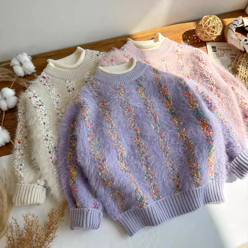 女童毛衣2025冬季新款中大童时尚加厚不起球套头上衣女孩加厚针织