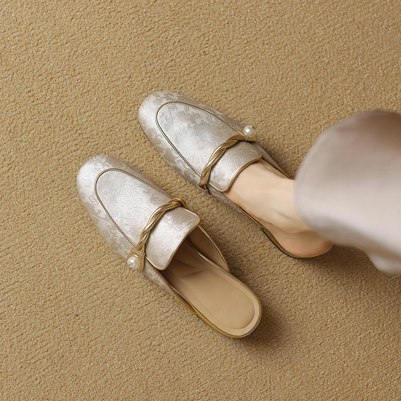 头层牛皮国潮小香风半拖鞋女外穿夏季新款软底包头凉拖网红穆勒鞋