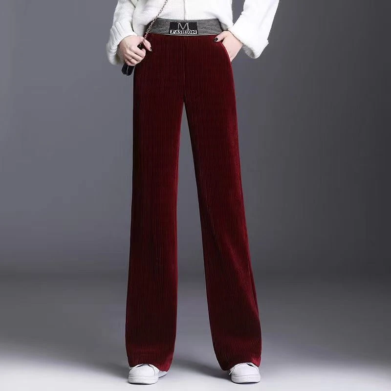 灯芯绒阔腿裤2023秋冬新款高腰垂坠感宽松显瘦加厚条绒直筒裤子女