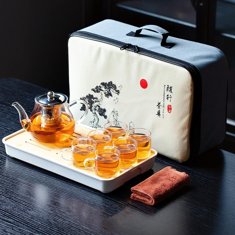 耐高温玻璃携带旅行茶具花茶杯便携包简约功夫茶具户外泡茶器