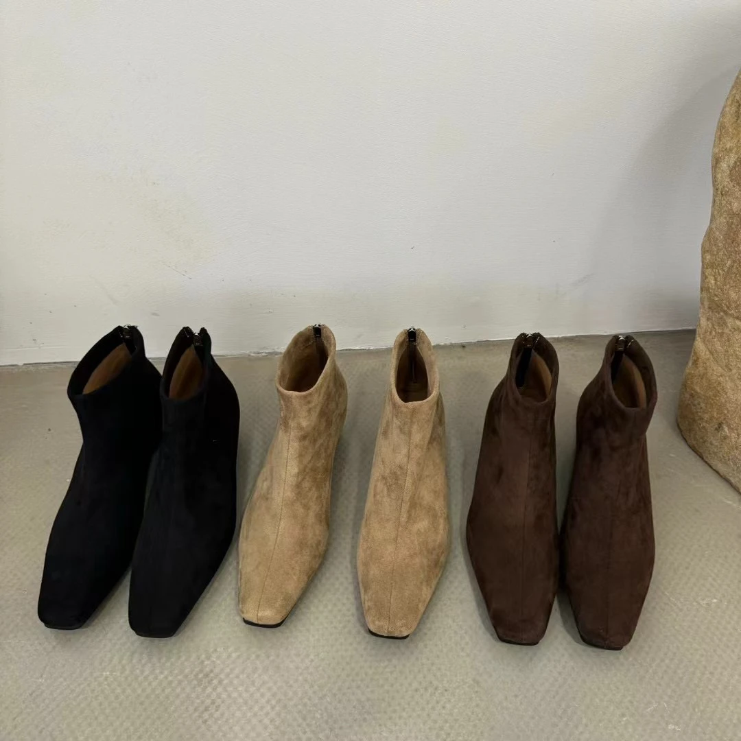 2086百搭复古尖头高跟靴秋冬韩版粗跟瘦瘦靴时尚中跟跟鞋秋季女靴