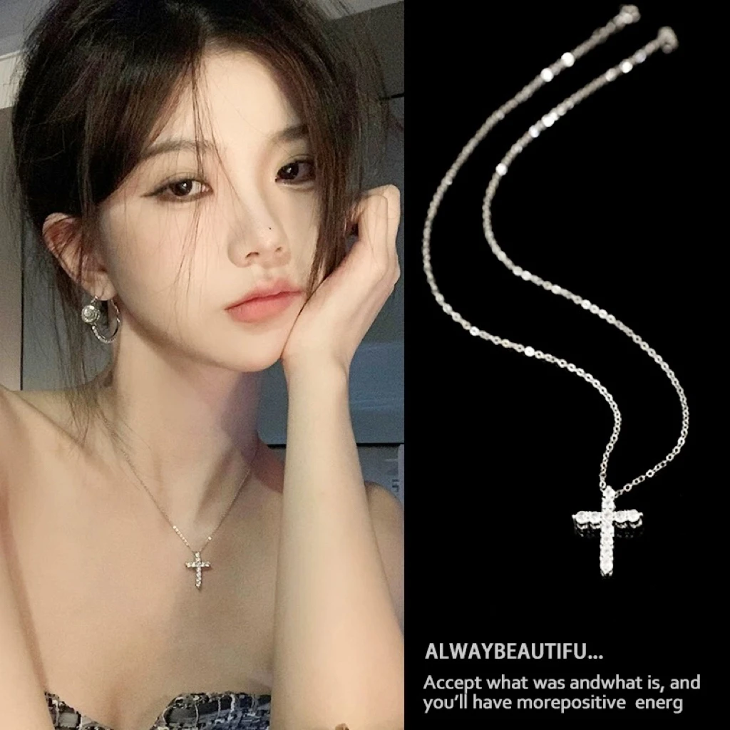 钛钢项链 034 镶钻十字架镀金项链女轻奢卫衣链高级感锁骨链