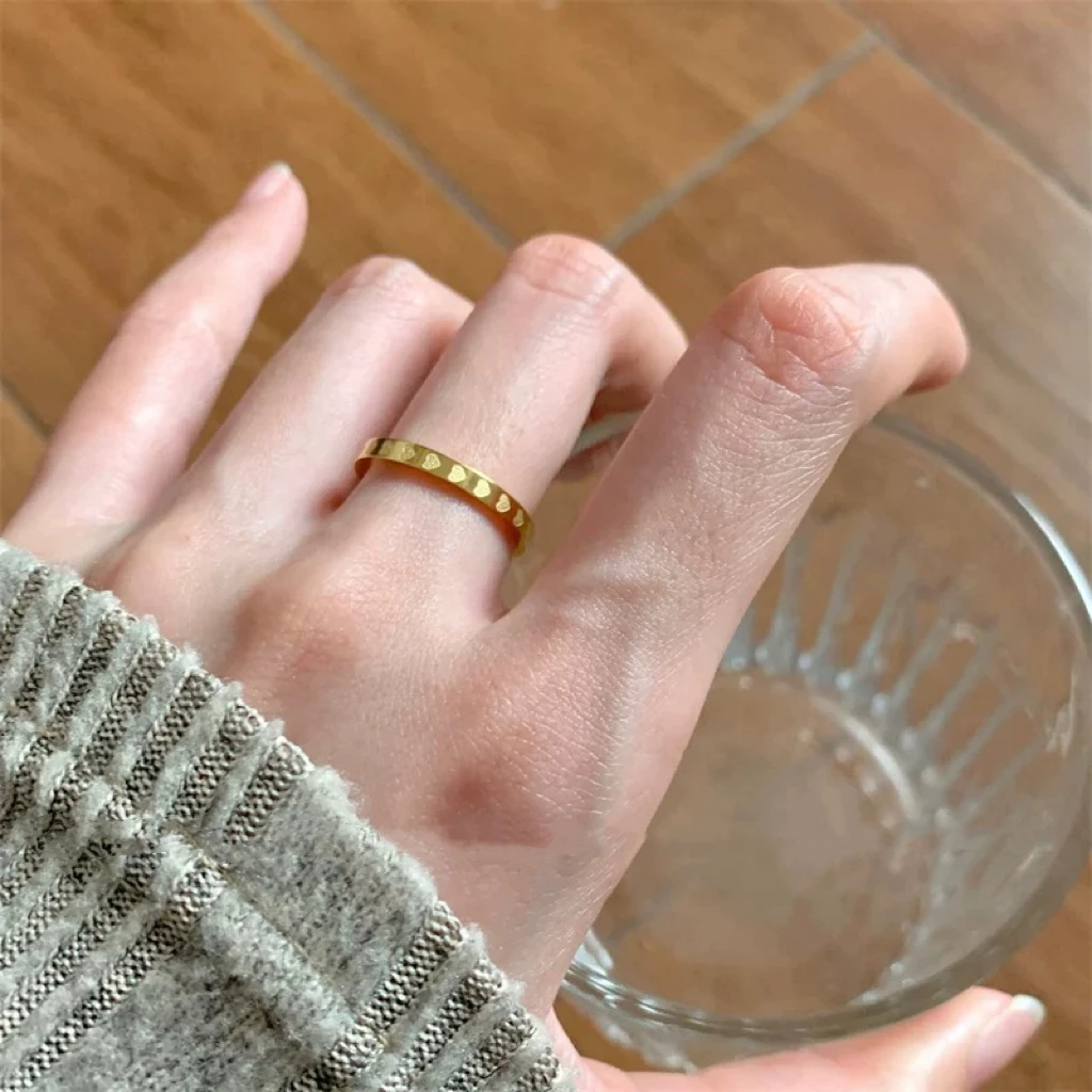 钛钢戒指 802周家同款爱心满圈戒指不掉色小众女素圈指环不褪色潮