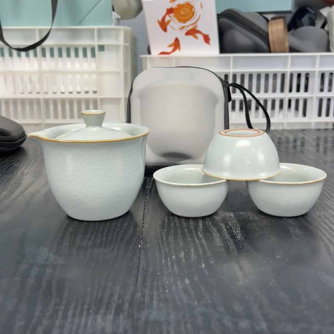 C154汝窑快客杯陶瓷便携旅行茶具公司会展团建中秋节日活动伴手礼